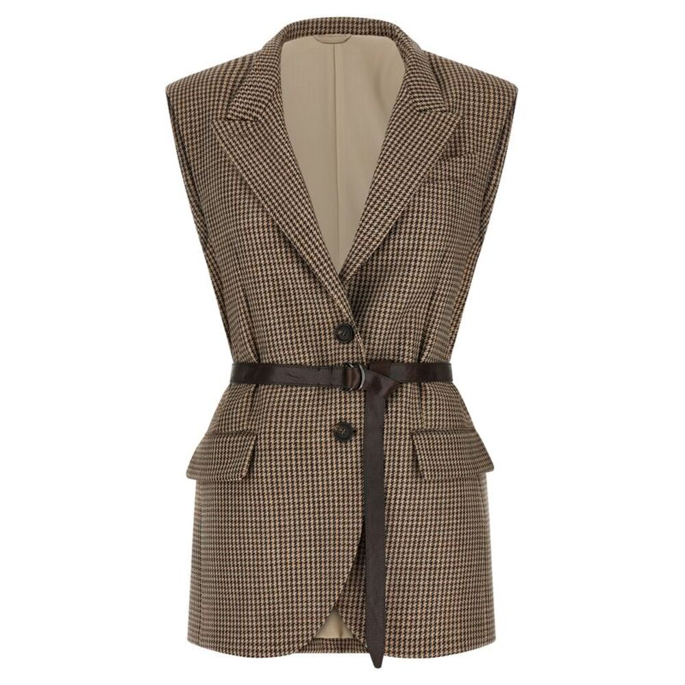 Brunello Cucinelli Beige Virgin Wool Sleeveless Women's Jacket